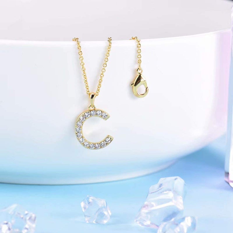 Tarsus C Initial Letter 14K Gold Plated Alphabet Pendant Necklace Monogram charm cubic zirconia Jewelry Gifts for Women Teen - Image 3